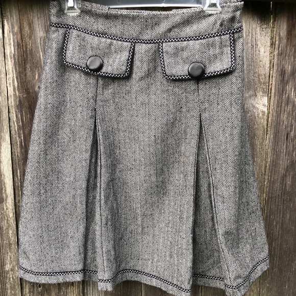 Hazel Hazel Tweed/Wool Pleated SKIRT w/ Double Faux Pockets in Front & Back Sz S - Picture 3 of 12